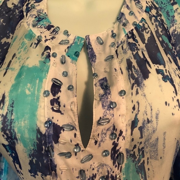 Soft Surroundings SILK Blue Water~Color Tunic Swim Cover ~Up Sz. 3X Beading - Picture 3 of 7